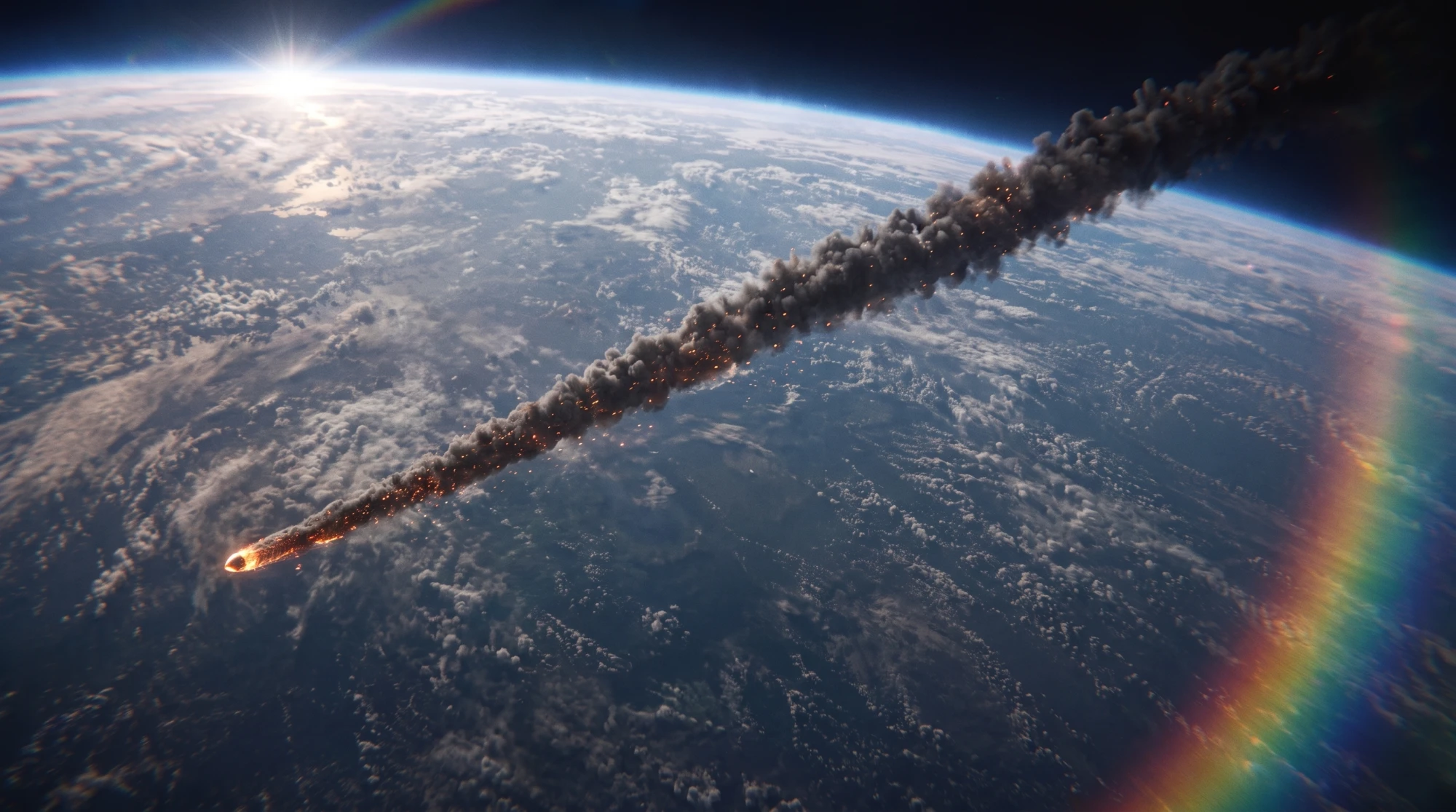 AI asset, a meteor crossing the Earth's atmosphere at sunrise